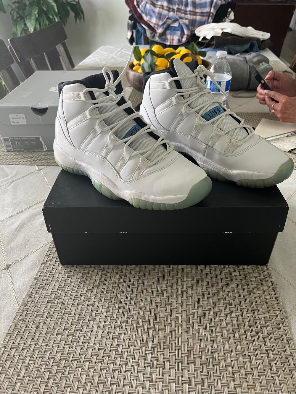 Kids White and Light Green High-Top Sneakers